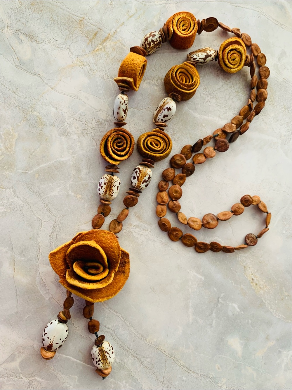 Orange Peel Roses Handmade Statement Necklace